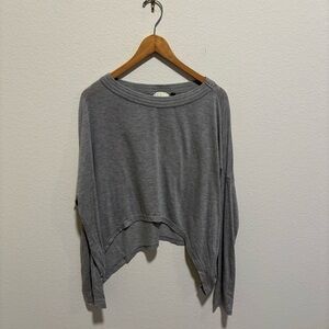 T tee Casual Gray Women's crop top long sleeve shirt